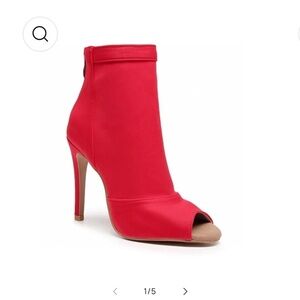 NWT BURJU Mina Open Toe Short Stretch Lycra Ankle Boots | Red | Size 11